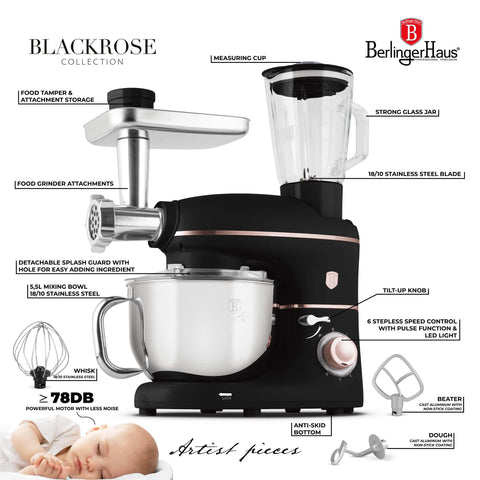 BH/9534, Robot de cocina multifunción 4 en 1, negro, oro rosa, robot de cocina, multiusos, eléctrico, batidora de pie, robot de cocina