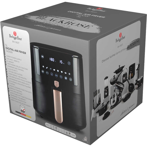 BH/9537, Freidora de aire de 5 l, negra, oro rosa, eléctrica, digital, sin aceite, electrodomésticos de cocina
