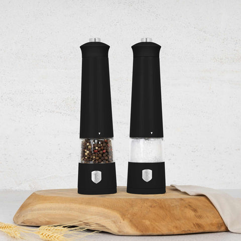  BH/9543, Juego de 2 molinillos eléctricos de sal y pimienta, negro mate, juego de molinillos de sal y pimienta, eléctrico/batería, juego de molinillos eléctricos de sal y pimienta, juego de molinillos de sal y pimienta, utensilios de cocina, molinillo de sal y pimienta