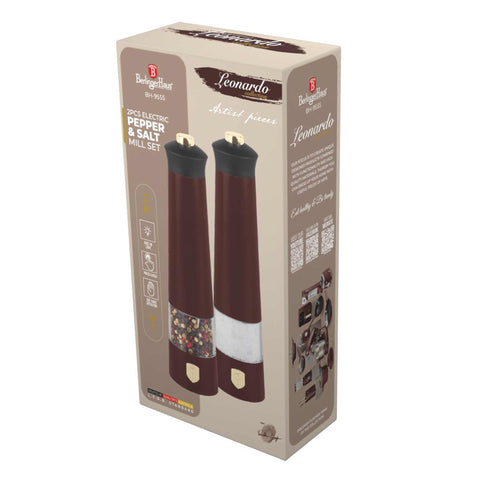 BH/9555, Juego de 2 molinillos eléctricos de sal y pimienta, color Burdeos mate, juego de molinillos de sal y pimienta, eléctrico/a batería, juego de molinillos eléctricos de sal y pimienta, juego de molinillos de sal y pimienta