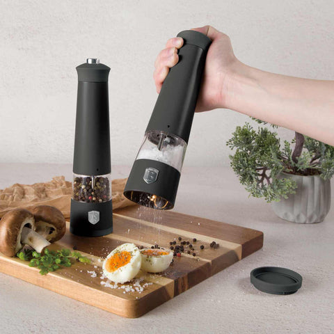  BH/9556, Juego de 2 molinillos eléctricos de sal y pimienta, antracita mate, juego de molinillos de sal y pimienta, eléctrico/batería, juego de molinillos eléctricos de sal y pimienta, juego de molinillos de sal y pimienta, utensilios de cocina, molinillo de sal y pimienta
