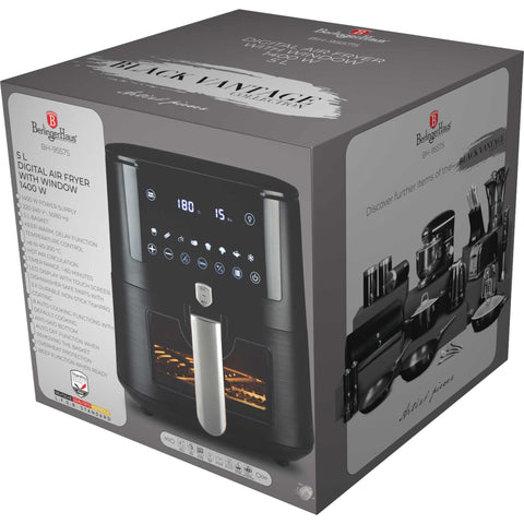 BH/9557, Freidora de aire de 5 l con ventana visible, color negro mate, eléctrica, digital, sin aceite, con ventana, electrodomésticos