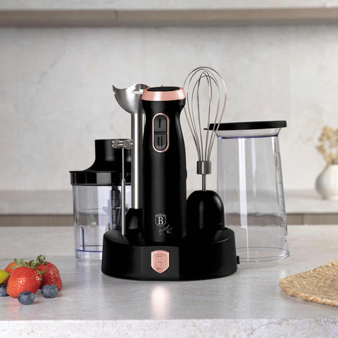  BH/9561, batidora de mano 6 en 1, color negro y oro rosa, eléctrica, de inmersión, con soporte, electrodomésticos de cocina