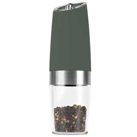 Product image of Gravity pepper and salt mill 2pcs set. Part of the Matte Green Collection . Features: • Material: plastic with CERAMIC grinder • Batteries: 6 pcs AAA (not inc.) • WITH LIGHT • Color: matt green • 2 pcs set. (Conceptual view). Official Berlinger Haus product, boosted by Promintra sl.