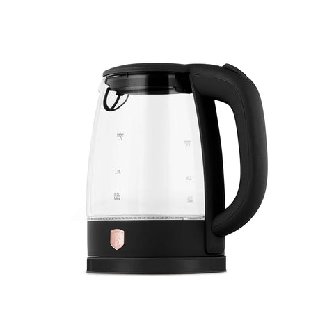 Product image of Electric glass kettle. Part of the Black Rose Collection . Features: • Material: stainless steel, borosilicate glass and plastic • Capacity: 1,7L • Voltage: 220-240V,50/60Hz • Power: 1850-2200W • Size: 22,3*16,1*24,2.... (Conceptual view). Official Berlinger Haus product, boosted by Promintra sl.