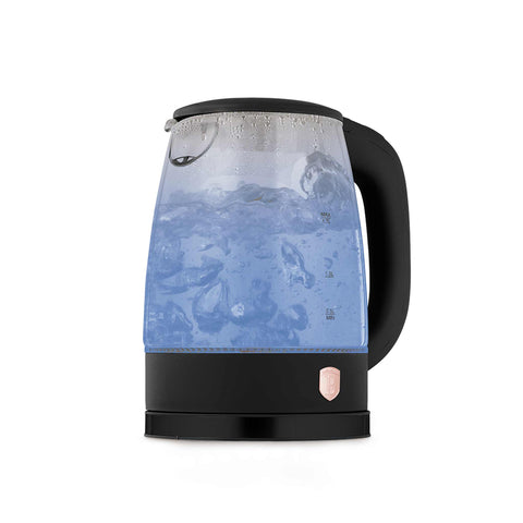 Product image of Electric glass kettle. Part of the Black Rose Collection . Features: • Material: stainless steel, borosilicate glass and plastic • Capacity: 1,7L • Voltage: 220-240V,50/60Hz • Power: 1850-2200W • Size: 22,3*16,1*24,2.... (Conceptual view). Official Berlinger Haus product, boosted by Promintra sl.