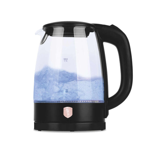 Product image of Electric glass kettle. Part of the Black Rose Collection . Features: • Material: stainless steel, borosilicate glass and plastic • Capacity: 1,7L • Voltage: 220-240V,50/60Hz • Power: 1850-2200W • Size: 22,3*16,1*24,2.... (Conceptual view). Official Berlinger Haus product, boosted by Promintra sl.