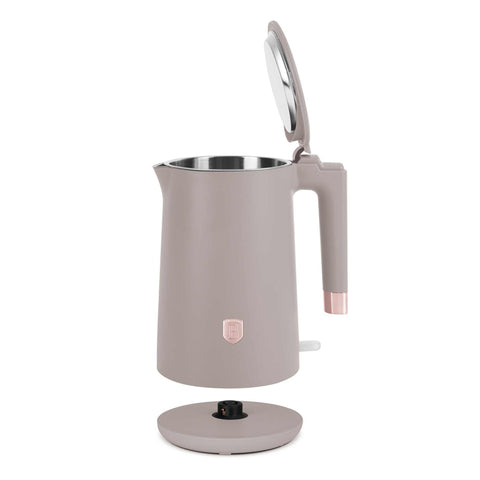 Product image of Double wall kettle. Part of the Taupe Collection . Features: • Material: stainless steel inside, plastic outside • Capacity: 1,7L • Voltage: 220-240V,50/60Hz • Power: 1800 W • Length of power cord: 75 cm • Co.... (Studio view). Official Berlinger Haus product, boosted by Promintra sl.