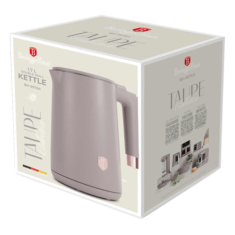 Product image of Double wall kettle. Part of the Taupe Collection . Features: • Material: stainless steel inside, plastic outside • Capacity: 1,7L • Voltage: 220-240V,50/60Hz • Power: 1800 W • Length of power cord: 75 cm • Co.... (Studio view). Official Berlinger Haus product, boosted by Promintra sl.