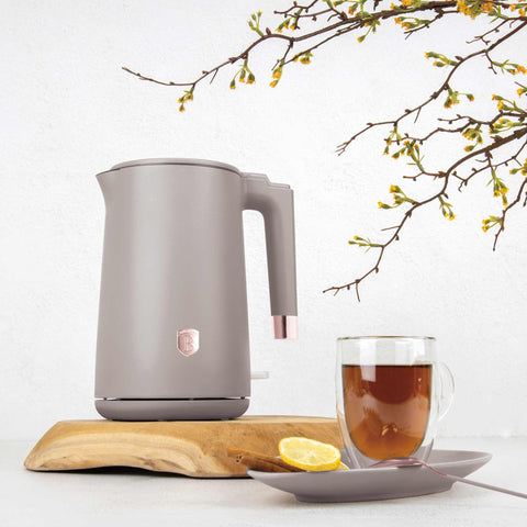 Product image of Double wall kettle. Part of the Taupe Collection . Features: • Material: stainless steel inside, plastic outside • Capacity: 1,7L • Voltage: 220-240V,50/60Hz • Power: 1800 W • Length of power cord: 75 cm • Co.... (Studio view). Official Berlinger Haus product, boosted by Promintra sl.