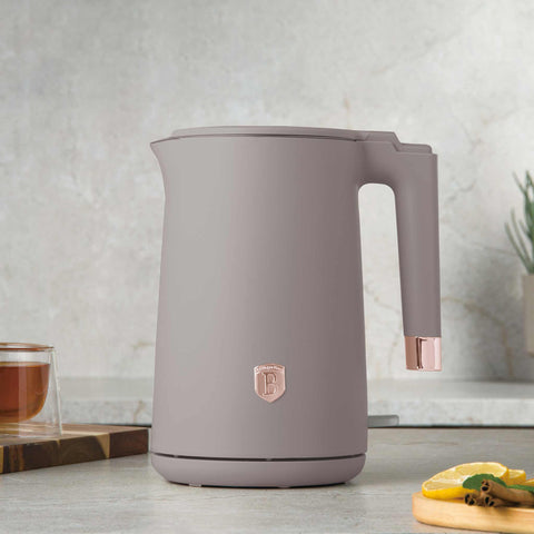 Product image of Double wall kettle. Part of the Taupe Collection . Features: • Material: stainless steel inside, plastic outside • Capacity: 1,7L • Voltage: 220-240V,50/60Hz • Power: 1800 W • Length of power cord: 75 cm • Co.... (Studio view). Official Berlinger Haus product, boosted by Promintra sl.