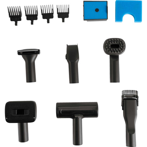 Product image of Pet grooming vacuum cleaner. Part of the Black Rose Collection . Features: • Power: 220-240V, 50-60Hz, 350W • Dust capacity: 2,2L • Accessories: • Hair remover roller • Crevice tool • Deshedding brush • Grooming brush • El.... (Studio view). Official Berlinger Haus product, boosted by Promintra sl.
