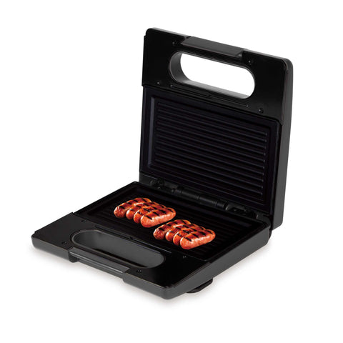 Product image of 3in1 sandwich maker with detachable plates. Part of the Anthracite Collection . Features: • Material: aluminium, bakelite • Power: 780 W • Voltage: 220-240 V, 50/60Hz • Plate size: 22,5*13 cm • NON-STICK coating • Color: matt anthracite. (Studio view). Official Berlinger Haus product, boosted by Promintra sl.