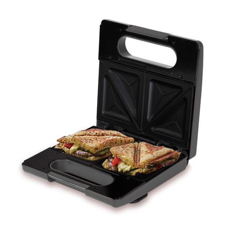 Product image of 3in1 sandwich maker with detachable plates. Part of the Anthracite Collection . Features: • Material: aluminium, bakelite • Power: 780 W • Voltage: 220-240 V, 50/60Hz • Plate size: 22,5*13 cm • NON-STICK coating • Color: matt anthracite. (Studio view). Official Berlinger Haus product, boosted by Promintra sl.
