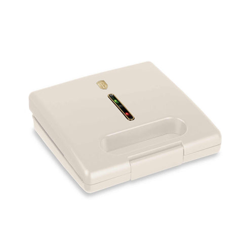 Product image of 3in1 sandwich maker with detachable plates. Part of the Sahara Collection . Features: • Material: aluminium, bakelite • Power: 780 W • Voltage: 220-240 V, 50/60Hz • Plate size: 22,5*13 cm • NON-STICK coating • Color: matt cream. (Studio view). Official Berlinger Haus product, boosted by Promintra sl.