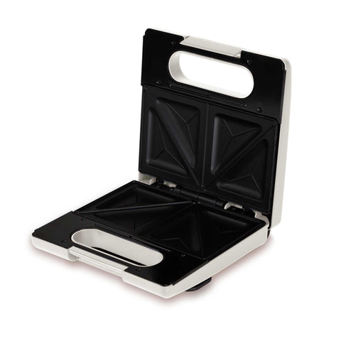 Product image of 3in1 sandwich maker with detachable plates. Part of the Sahara Collection . Features: • Material: aluminium, bakelite • Power: 780 W • Voltage: 220-240 V, 50/60Hz • Plate size: 22,5*13 cm • NON-STICK coating • Color: matt cream. (Studio view). Official Berlinger Haus product, boosted by Promintra sl.