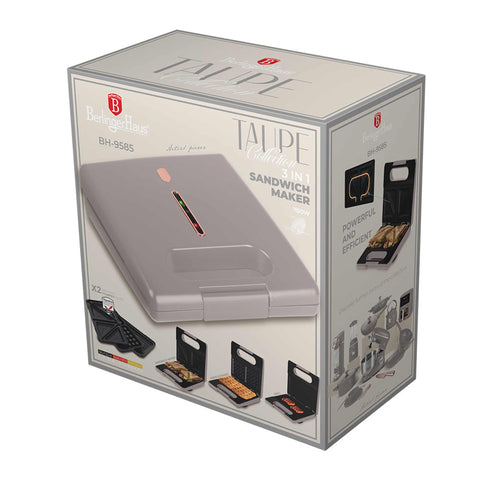 BH/9585, sandwichera 3 en 1 con placas desmontables, color topo mate, sandwichera 3 en 1, eléctrica, sandwichera eléctrica, prensa para paninis, panini maker, parrilla, waflera, multifuncional, electrodomésticos de cocina, sandwichera