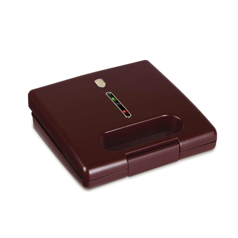 Product image of 3in1 sandwich maker with detachable plates. Part of the Leonardo Collection . Features: • Material: aluminium, bakelite • Power: 780 W • Voltage: 220-240 V, 50/60Hz • Plate size: 22,5*13 cm • NON-STICK coating • Color: matt bordeaux. (Studio view). Official Berlinger Haus product, boosted by Promintra sl.