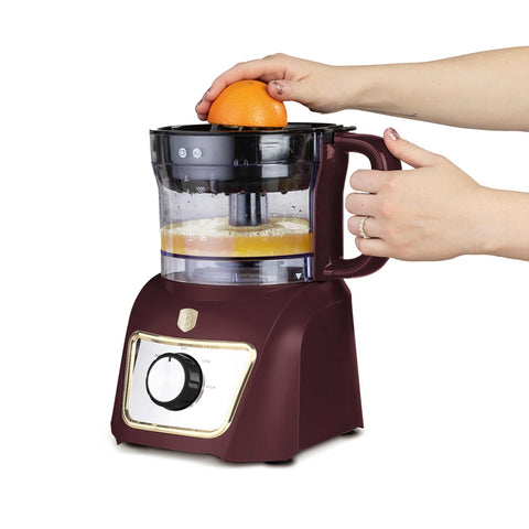 Product image of 8in1 food processor. Part of the Leonardo Collection . Features: • Material: stainless steel, plastic • Voltage: 220-240V 50-60Hz • Power: 500W • Included: • stainless steel chopper blade • 2-side stainless steel.... (Studio view). Official Berlinger Haus product, boosted by Promintra sl.