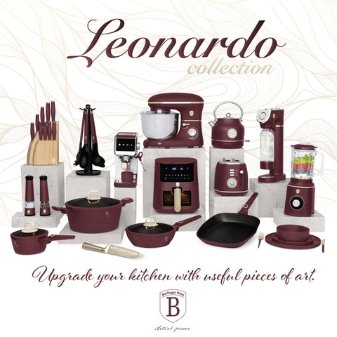 Product image of 8in1 food processor. Part of the Leonardo Collection . Features: • Material: stainless steel, plastic • Voltage: 220-240V 50-60Hz • Power: 500W • Included: • stainless steel chopper blade • 2-side stainless steel.... (Studio view). Official Berlinger Haus product, boosted by Promintra sl.