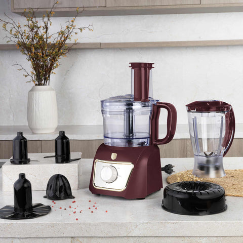Product image of 8in1 food processor. Part of the Leonardo Collection . Features: • Material: stainless steel, plastic • Voltage: 220-240V 50-60Hz • Power: 500W • Included: • stainless steel chopper blade • 2-side stainless steel.... (Studio view). Official Berlinger Haus product, boosted by Promintra sl.