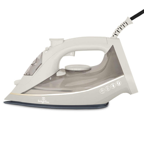 Product image of Iron. Part of the Sahara Collection . Features: • 220-240V, 50/60Hz, 2200 W • Functions: Dry/Steam/Burst/Spray/Self clean • Water tank capacity: 300 ml • Soleplate size: 22.4*12.3 cm • Length of .... (Studio view). Official Berlinger Haus product, boosted by Promintra sl.