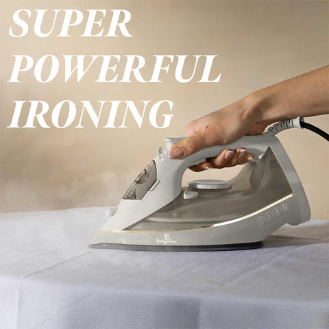 Product image of Iron. Part of the Sahara Collection . Features: • 220-240V, 50/60Hz, 2200 W • Functions: Dry/Steam/Burst/Spray/Self clean • Water tank capacity: 300 ml • Soleplate size: 22.4*12.3 cm • Length of .... (Studio view). Official Berlinger Haus product, boosted by Promintra sl.