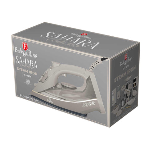Product image of Iron. Part of the Sahara Collection . Features: • 220-240V, 50/60Hz, 2200 W • Functions: Dry/Steam/Burst/Spray/Self clean • Water tank capacity: 300 ml • Soleplate size: 22.4*12.3 cm • Length of .... (Studio view). Official Berlinger Haus product, boosted by Promintra sl.