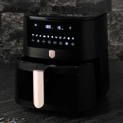  BH/9604, Freidora de aire de 8 l con ventana visible, color negro y oro rosa, eléctrica, digital, sin aceite, con ventana, electrodomésticos de cocina