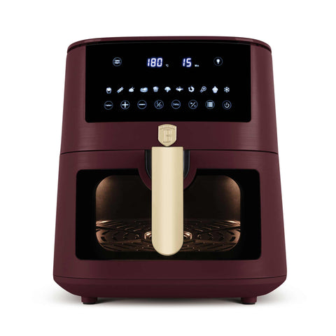 Product image of Air fryer 8L visible window. Part of the Leonardo Collection . Features: • Power: 220-240V ~ 50/60Hz 1650W • Temperature control: 40-200℃ • XXXL SIZE: Food basket with non-stick coating 8L • DIGITAL • Size: 38,8*30*32,4 .... (Studio view). Official Berlinger Haus product, boosted by Promintra sl.
