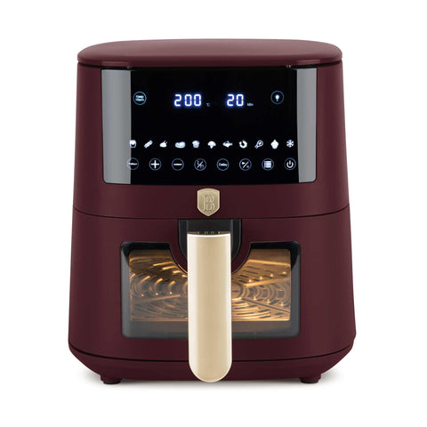 Product image of Air fryer 8L visible window. Part of the Leonardo Collection . Features: • Power: 220-240V ~ 50/60Hz 1650W • Temperature control: 40-200℃ • XXXL SIZE: Food basket with non-stick coating 8L • DIGITAL • Size: 38,8*30*32,4 .... (Studio view). Official Berlinger Haus product, boosted by Promintra sl.