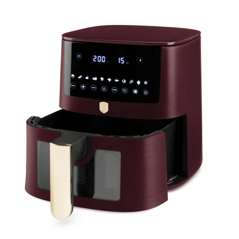 Product image of Air fryer 8L visible window. Part of the Leonardo Collection . Features: • Power: 220-240V ~ 50/60Hz 1650W • Temperature control: 40-200℃ • XXXL SIZE: Food basket with non-stick coating 8L • DIGITAL • Size: 38,8*30*32,4 .... (Studio view). Official Berlinger Haus product, boosted by Promintra sl.