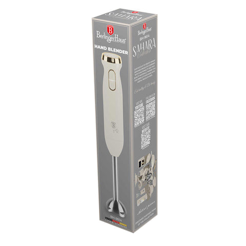 Product image of Hand blender. Part of the Sahara Collection . Features: • Material: stainless steel, plastic • Voltage: 220-240V 50-60Hz • Power: 800W • Color: matt cream. (Studio view). Official Berlinger Haus product, boosted by Promintra sl.