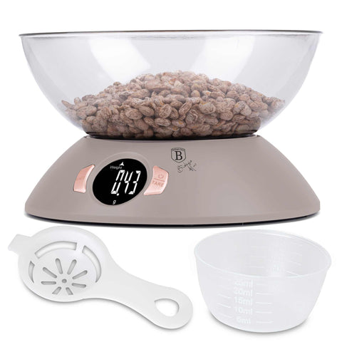  BH/9616N, Báscula de cocina con recipiente, color topo mate, eléctrica/batería, báscula de cocina digital con recipiente