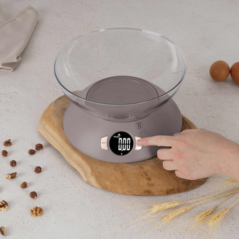 BH/9616N, Báscula de cocina con recipiente, color topo mate, eléctrica/batería, báscula de cocina digital con recipiente