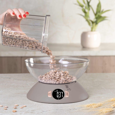  BH/9616N, Báscula de cocina con recipiente, color topo mate, eléctrica/batería, báscula de cocina digital con recipiente
