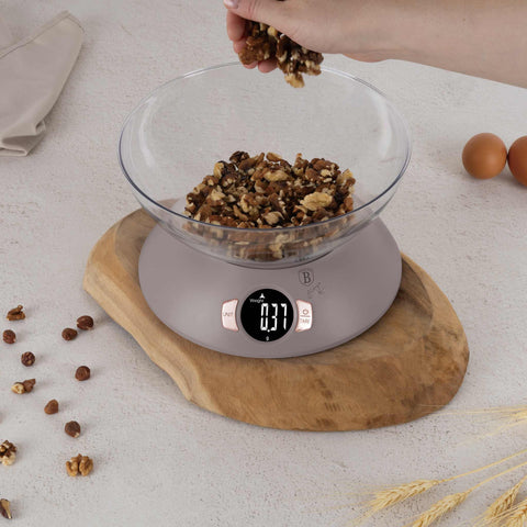  BH/9616N, Báscula de cocina con recipiente, color topo mate, eléctrica/batería, báscula de cocina digital con recipiente