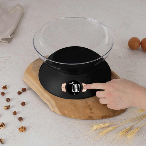  BH/9620, Báscula de cocina con recipiente, Negra, Oro rosa, Eléctrica/batería, Báscula de cocina digital con recipiente