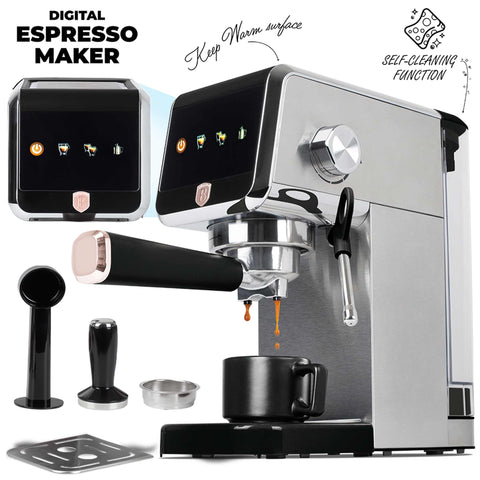  BH/9622, Cafetera digital espresso, Negra, Oro rosa, Cafetera espresso, Eléctrica, Cafetera eléctrica, Cafetera espresso con espumador de leche, Electrodomésticos de cocina, Cafetera