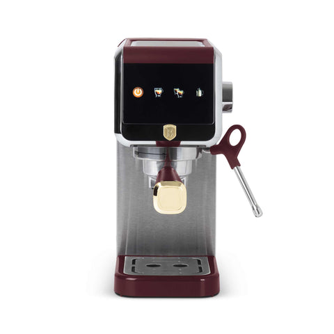 Product image of Digital espresso coffee maker. Part of the Leonardo Collection . Features: • Material: stainless steel • Power: 1350 W • Voltage: 220-240V 50-60 Hz • 1,2L water tank • 1 and 2 cup filter • 2 in 1 plastic spoon with stamper.... (Studio view). Official Berlinger Haus product, boosted by Promintra sl.