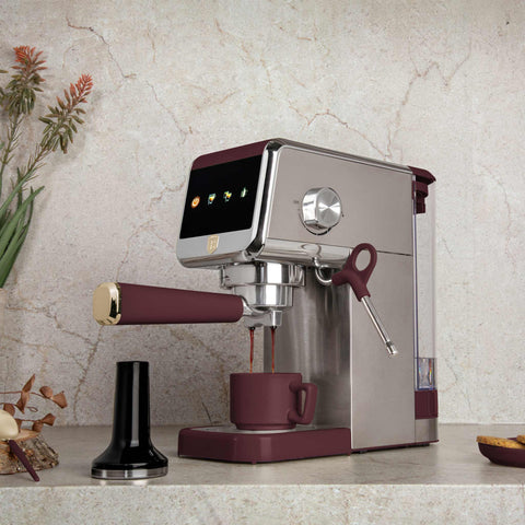 Product image of Digital espresso coffee maker. Part of the Leonardo Collection . Features: • Material: stainless steel • Power: 1350 W • Voltage: 220-240V 50-60 Hz • 1,2L water tank • 1 and 2 cup filter • 2 in 1 plastic spoon with stamper.... (Studio view). Official Berlinger Haus product, boosted by Promintra sl.