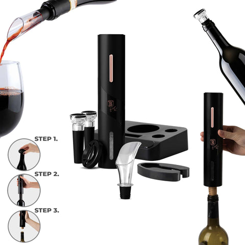  BH/9653, Juego de regalo para vino a pilas 6 en 1, Negro, Oro rosa, Abridor de vino, Eléctrico/a pilas, Aparato de cocina, Juego de abridor de vino eléctrico, Aparatos de cocina, Otros