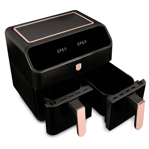 BH/9659, Freidora de aire de doble cesta 4+4L, Negra, Oro rosa, Freidora de aire doble, Eléctrica, Freidora de aire digital, Freidora de aire, Freidora de aire sin aceite, Freidora de aire de doble cesta, Freidora de aire con ventana, Electrodomésticos de cocina, Freidora de aire