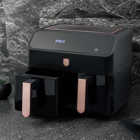 BH/9659, Freidora de aire de doble cesta 4+4L, Negra, Oro rosa, Freidora de aire doble, Eléctrica, Freidora de aire digital, Freidora de aire, Freidora de aire sin aceite, Freidora de aire de doble cesta, Freidora de aire con ventana, Electrodomésticos de cocina, Freidora de aire