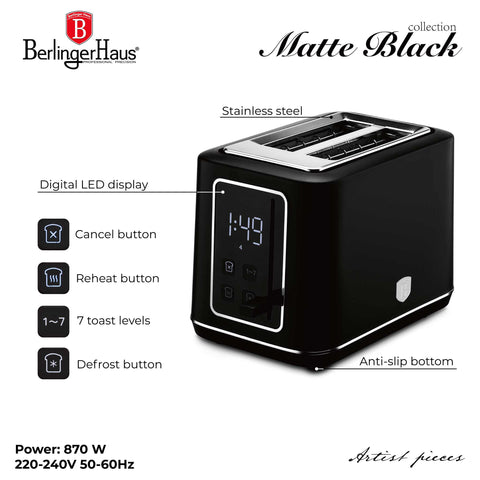  BH/9660, Tostadora digital, Negra, Plateada, Tostadora eléctrica, Tostadora de dos rebanadas, Electrodomésticos de cocina