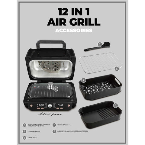 BH/9668, Parrilla de aire con ventana 12 en 1, Negra, Oro rosa, Parrilla de aire, Eléctrica, Parrilla de aire digital con ventana, Parrillas y barbacoa