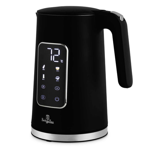 Product image of Digital electric kettle. Part of the Black Vantage Collection/Matte Black Collection/Black Silver Collection . Features: • Material: 18/10 stainless steel inside, plastic • Capacity: 1,7L • Voltage: 220-240V,50/60Hz • Power: 2200W • Length of power cord: 70-75 cm • Co.... (Studio view). Official Berlinger Haus product, boosted by Promintra sl.