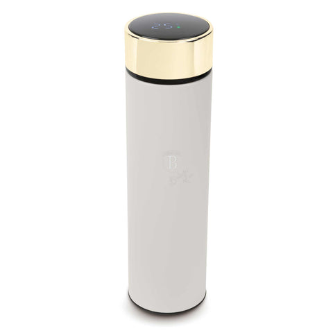 Product image of Drinking bottle with LED temperature display 0,5L. Part of the Sahara Collection . Features: • Material: inner body 18/10 stainless steel with matt powder coating • Capacity: 0,5 L • 18/10 stainless steel purifying filter • Color: matt crea.... (Studio view). Official Berlinger Haus product, boosted by Promintra sl.