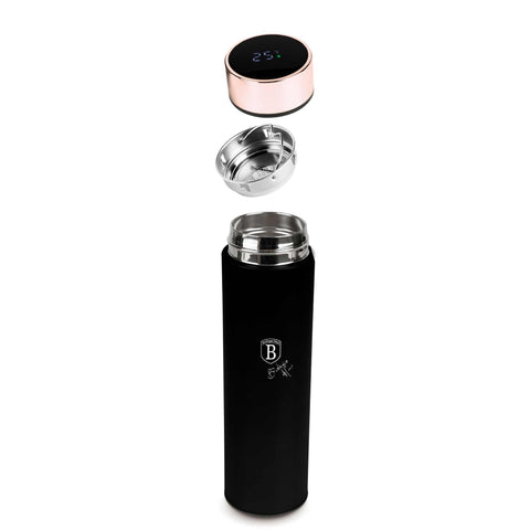 BH/9680, NUEVO, BH/7957, Botella con pantalla LED de temperatura 0,5L, negro, oro rosa, botella, botella deportiva, botella de agua, termo, pantalla LED,Berlinger Haus, Promintra