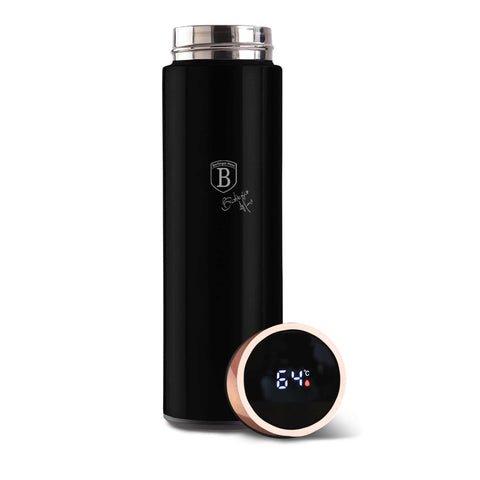  BH/9680A, Botella con pantalla LED de temperatura de 0,5 L, Negra, Oro rosa, Botella deportiva, Botella de agua, Termo, Pantalla LED, Almacenamiento de alimentos, Botella